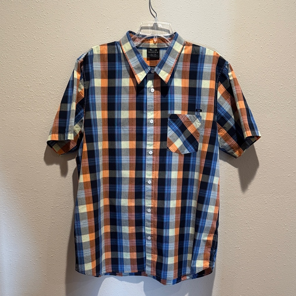 Oakley Blue and Orange Plaid Casual Shirt
